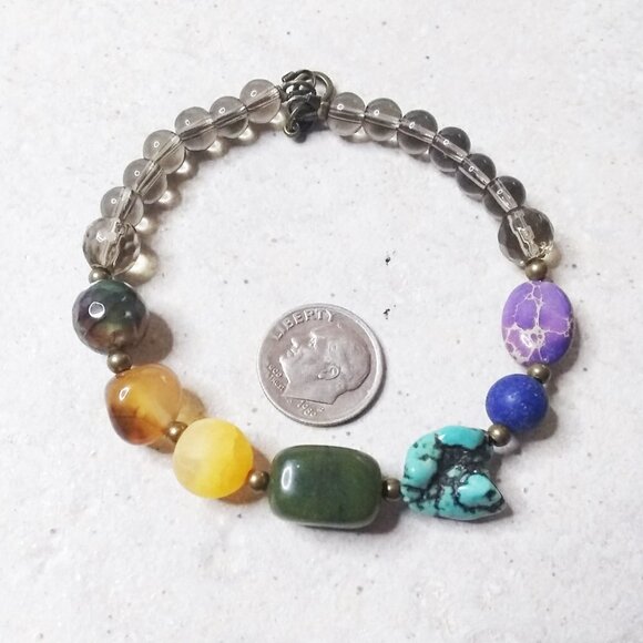 8" ~ 7 Chakra Bracelet! Loaded w. Semi-Precious Stones + Smokey Crystal Beads - Picture 4 of 8